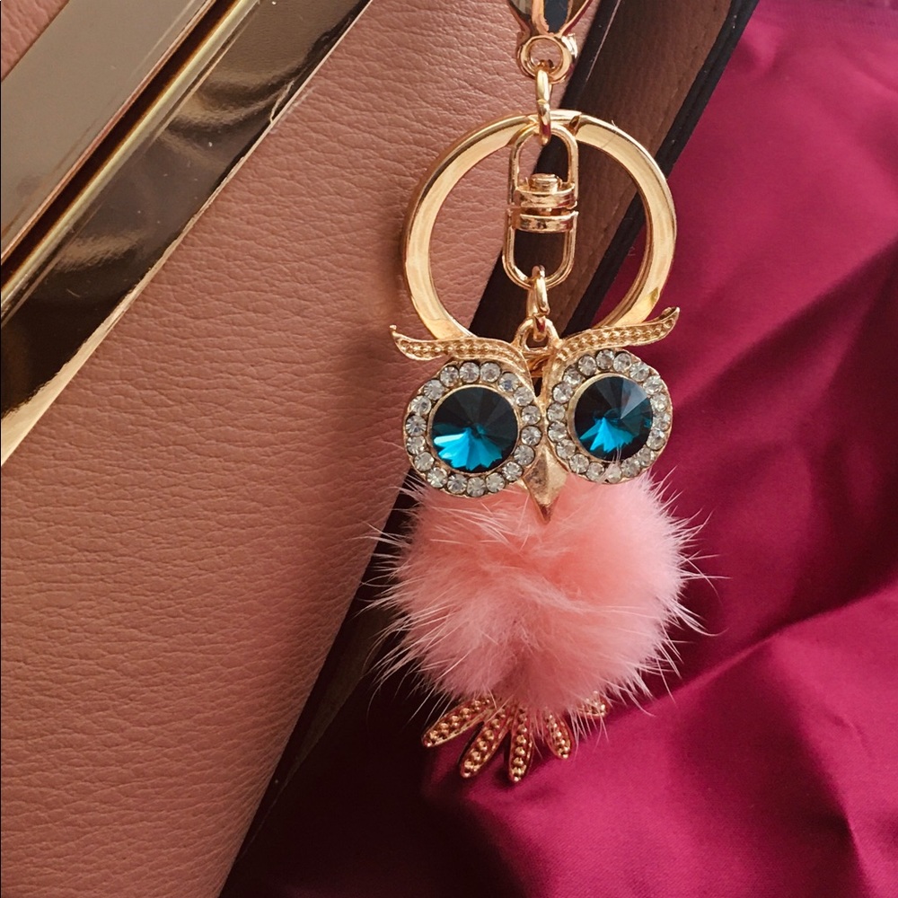 Pink owl keychain